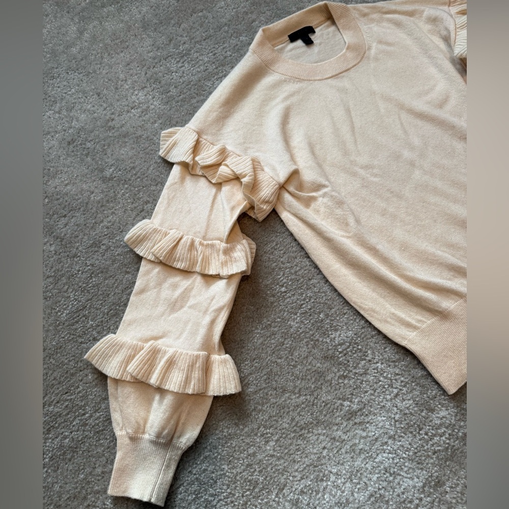 JCREW Ivory Ruffle Sleeve Sweater - Picture 3 of 7